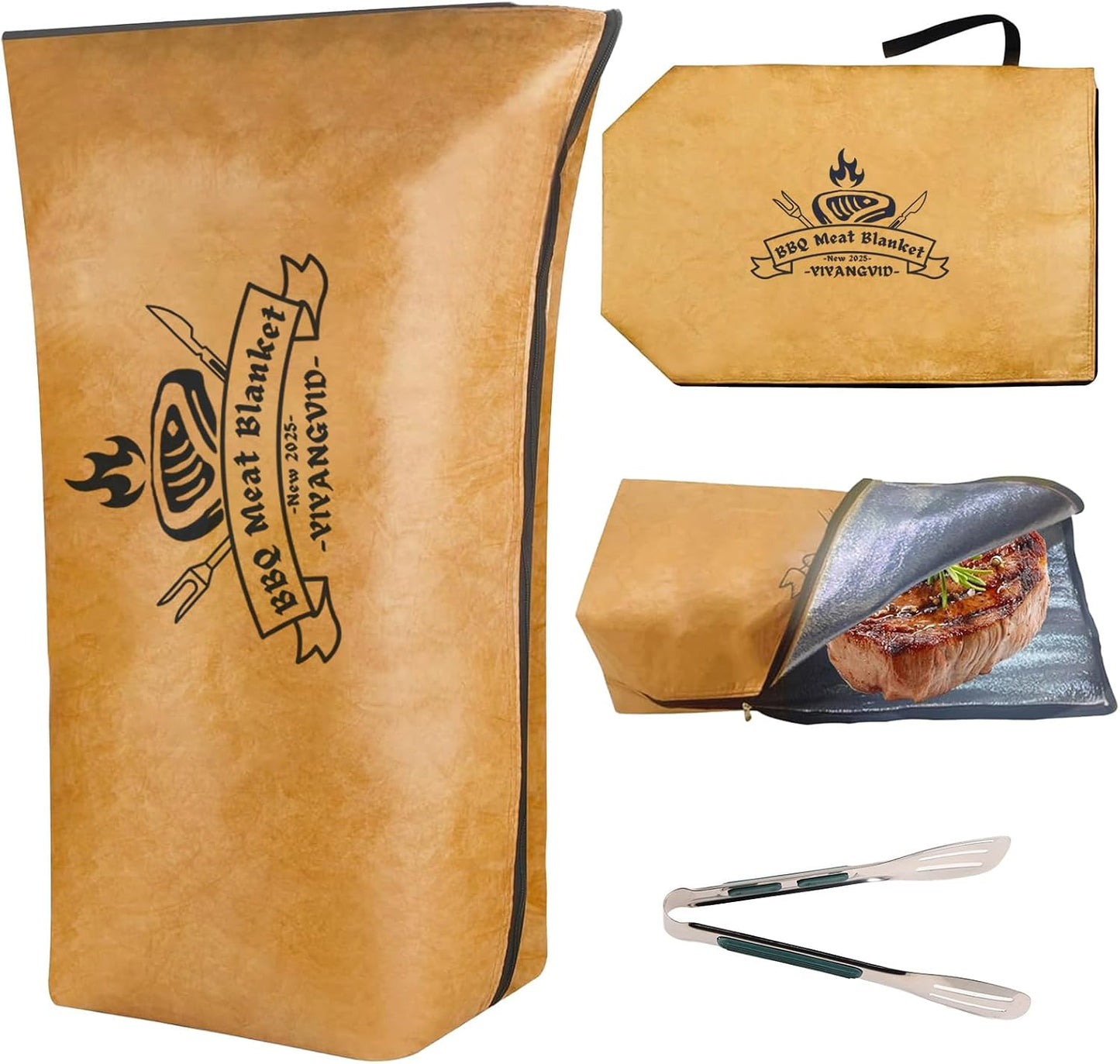 Manta parrilla con pinzas y bolsa reutilizable para ahumar carne