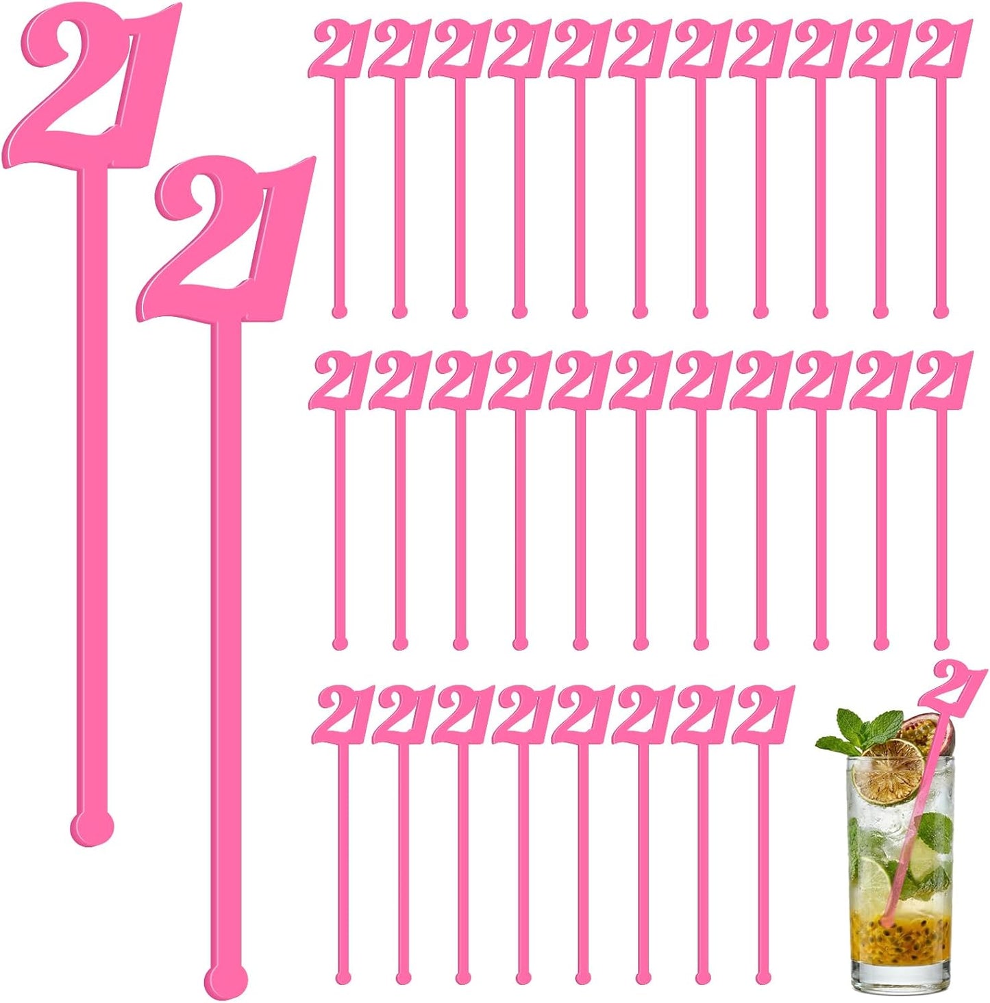 Paquete de 30 agitadores acrílicos rosa intenso para fiesta de cumpleaños