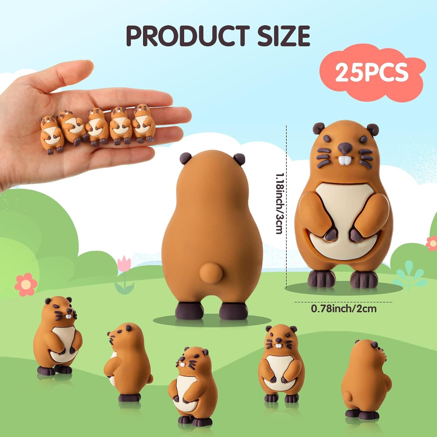 25 Mini Figuras Marmota Decoración Cupcakes Fiesta