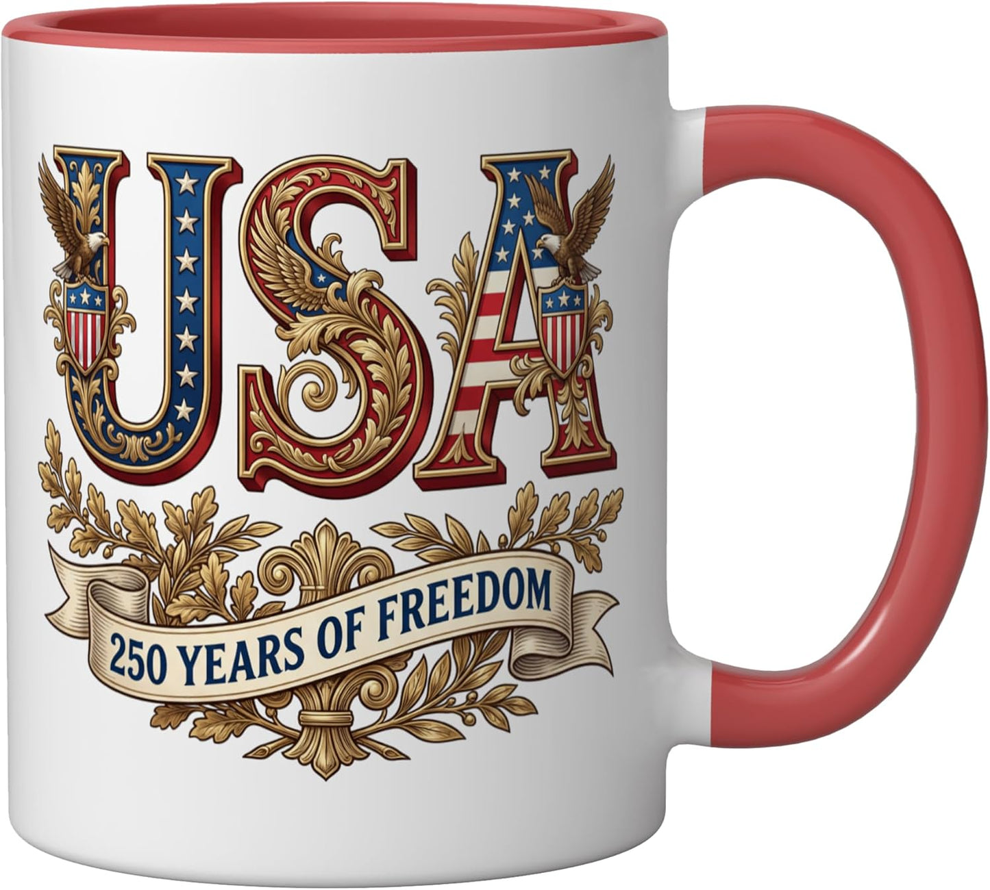 Taza Cerámica Años De Libertad 250 Aniversario Rojo Blanco