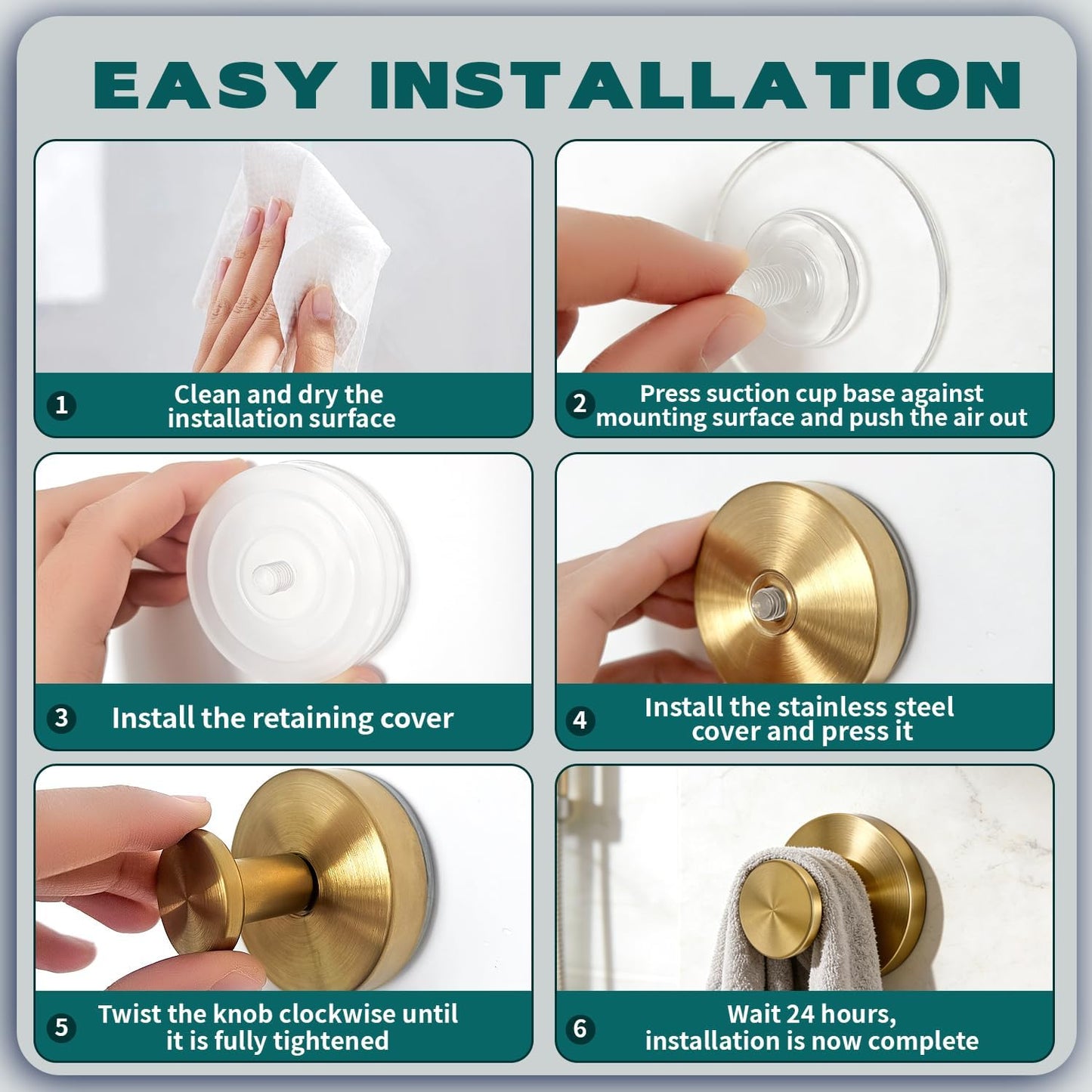 Ganchos ventosa baño dorado mate resistente oxido paquete 2
