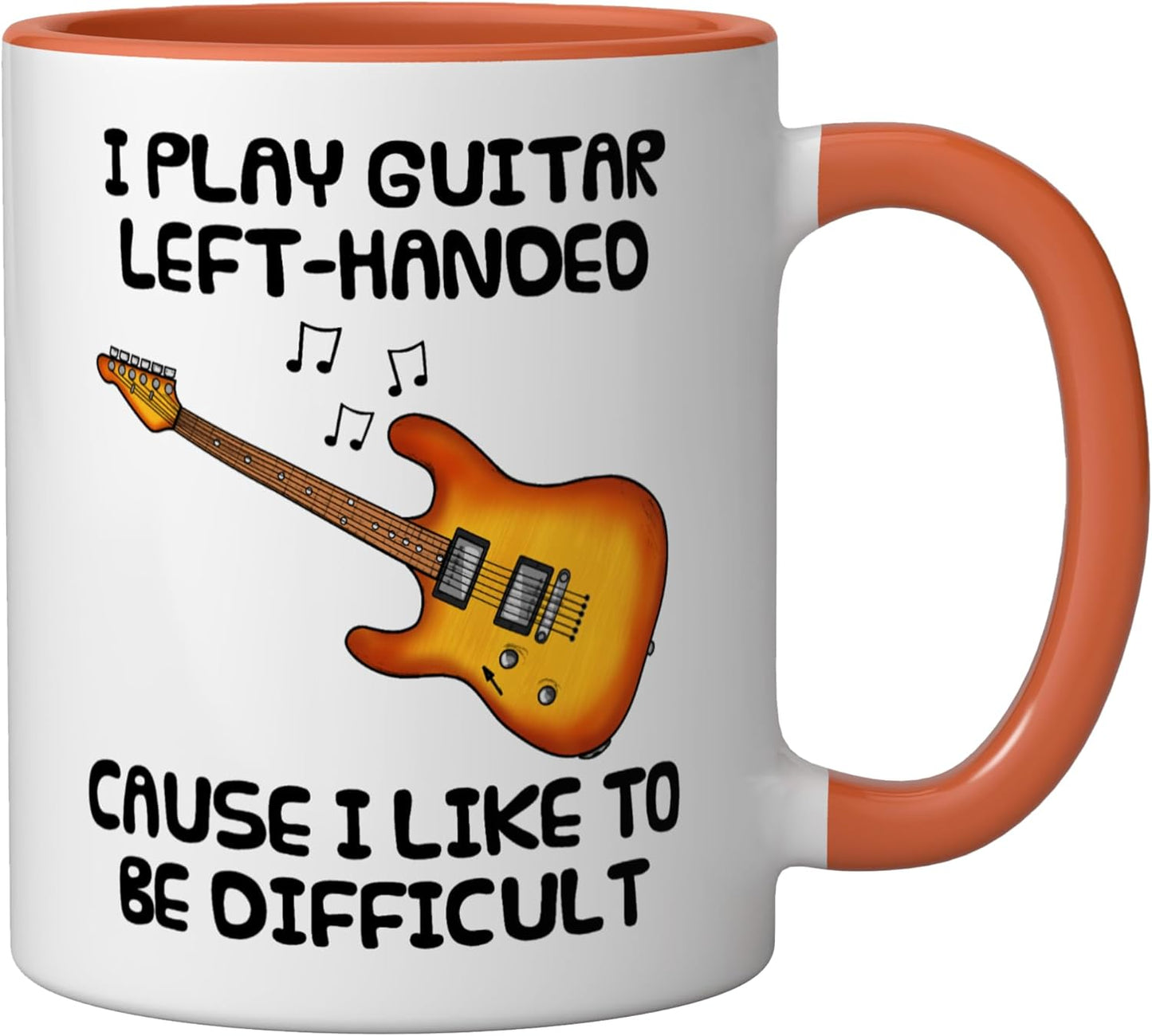 Taza Cerámica para Guitarra Izquierda Humorista Naranja/Blanco