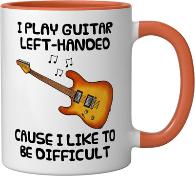 Taza Cerámica para Guitarra Izquierda Humorista Naranja/Blanco
