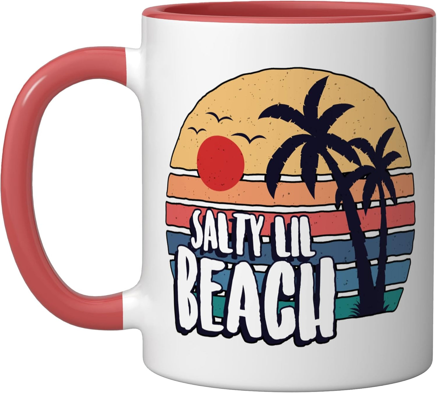 Taza Cerámica Estilo Playa Retrô con Palmas Roja/Blanca