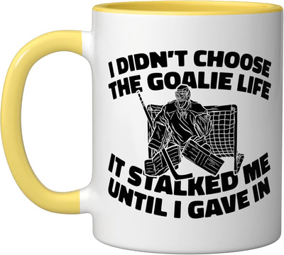 Taza cerámica para portero de hockey sobre hielo amarilla/blanca