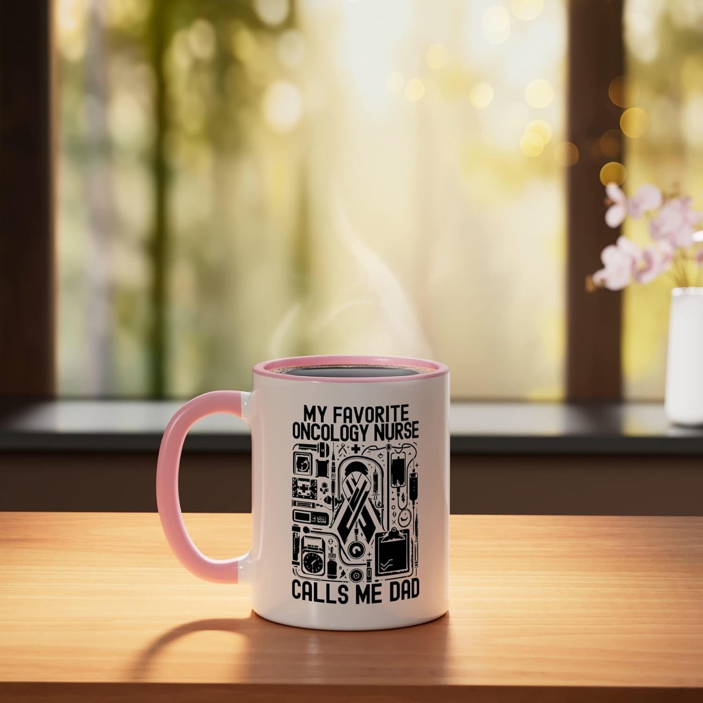 Taza Cerámica para Enfermera Oncológica Rosa/Blanca