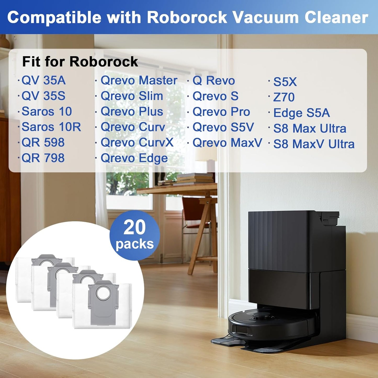 20 Bolsas Vacío 3.0L Repuesto Roborock QV 35A