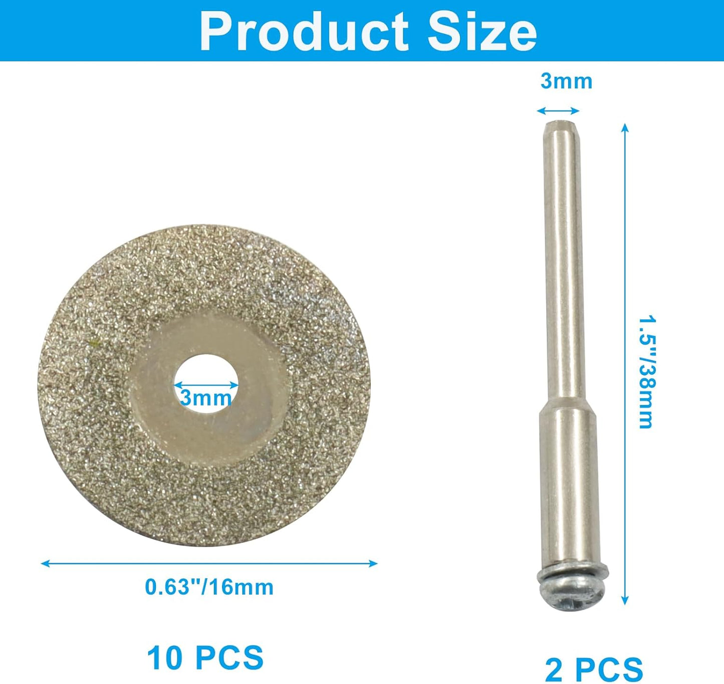 12 Discos Corte Diamante 0.63pulg Mandril Metal Madera Plástico