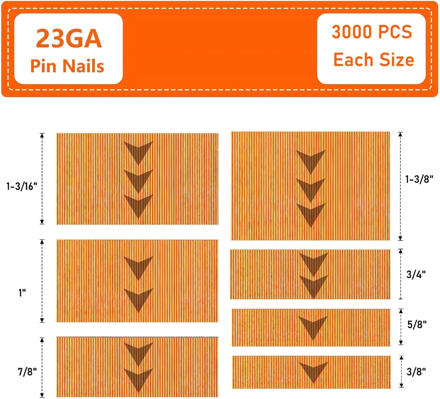 Clavos pinner 23GA sin cabeza 3/8" 3000uds para clavadora