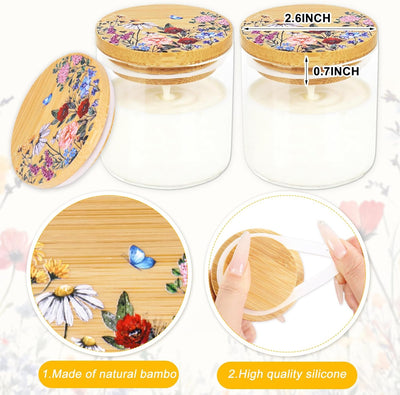 Tapas para tarros de yogur de flores silvestres con diseño floral vintage de madera y sellado de silicona