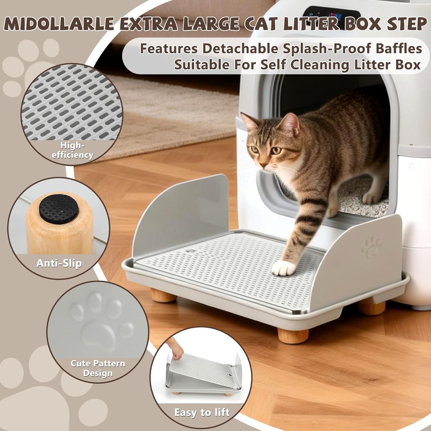 Caja arena extragrande gatos con rampa madera y trampa doble