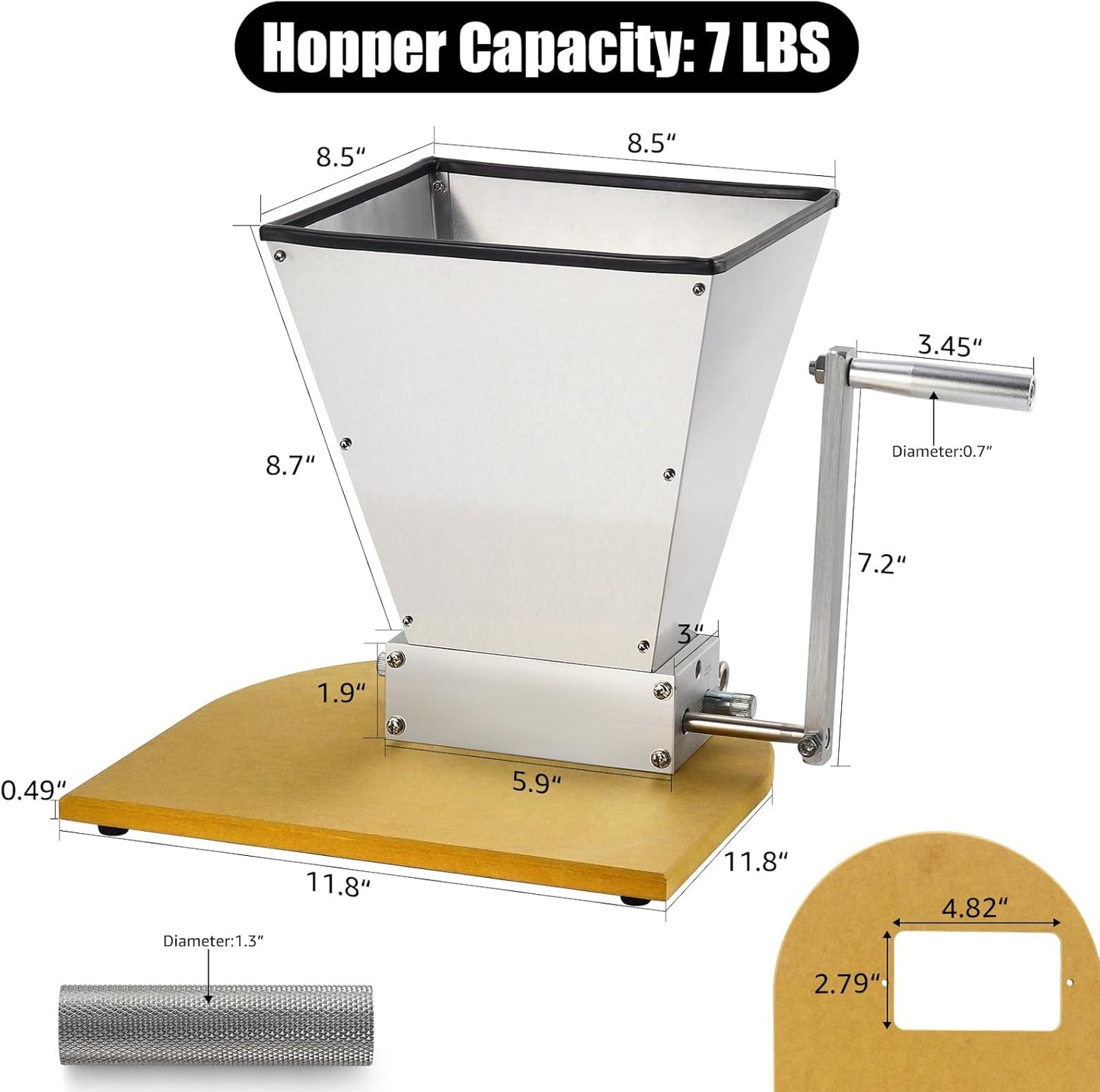 Molino Grano Acero Inox 13lb Base Madera para Cerveza