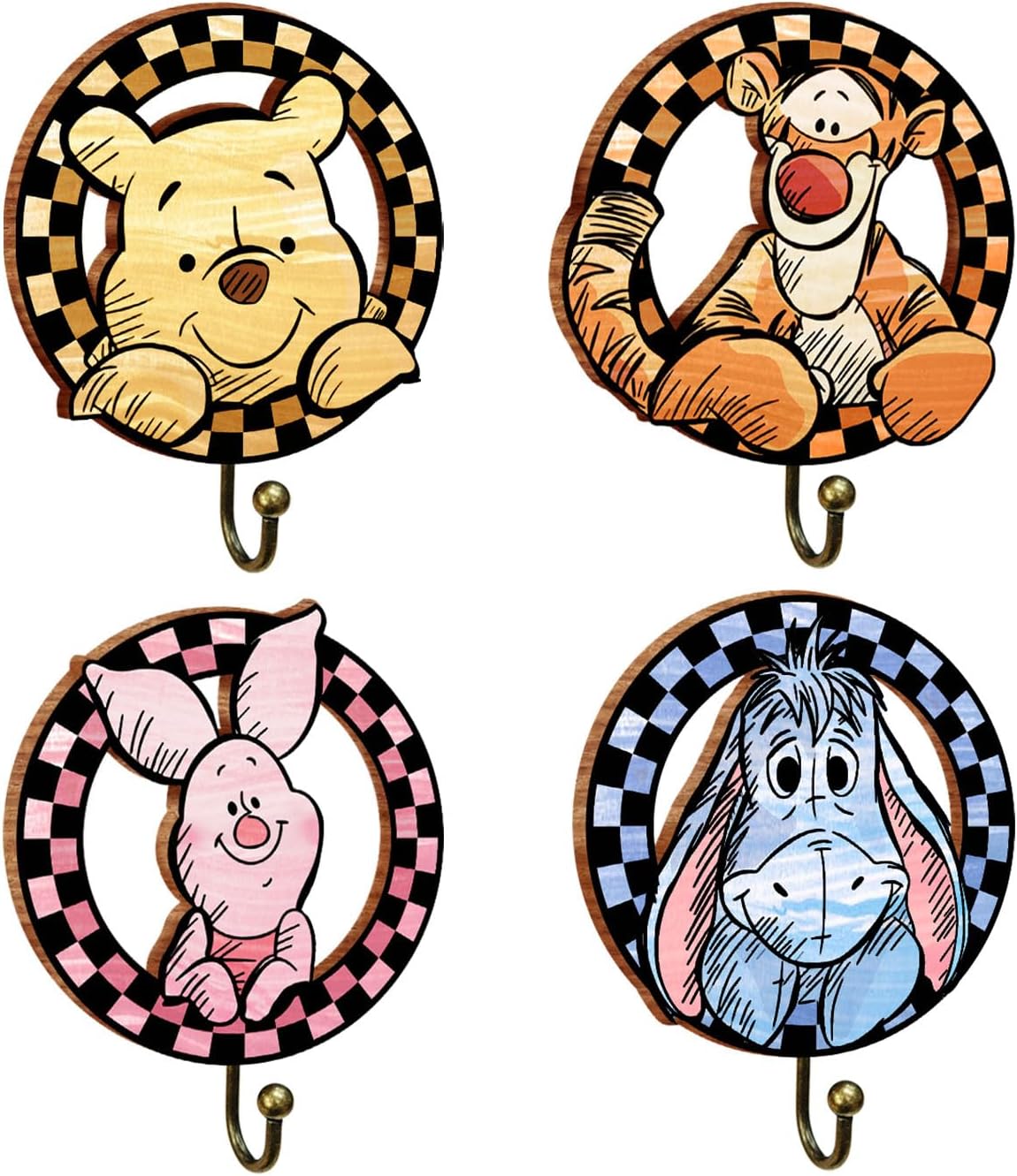 4 Ganchos Winnie para cuarto de bebé madera decorativo