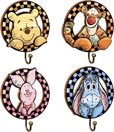 4 Ganchos Winnie para cuarto de bebé madera decorativo