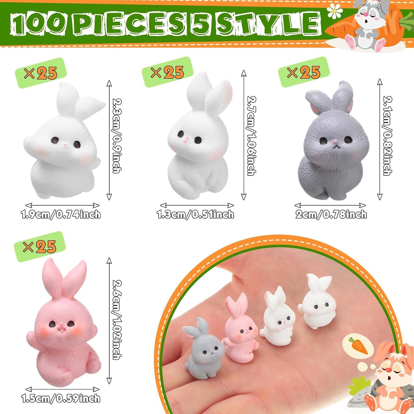 100 Pzas Figuras Conejo Jardín Pascua Decoración Muñecas