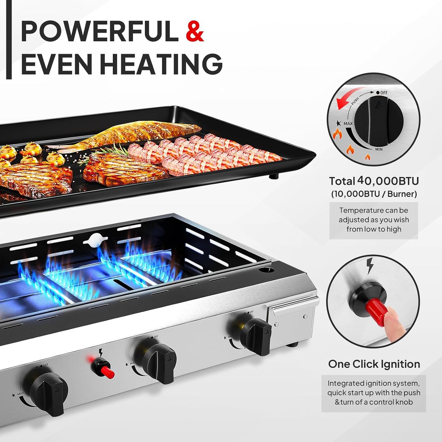 Parrilla portátil 4 quemadores propano 40000 BTU antiadherente