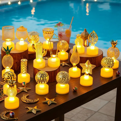 15 Pzas Velas Led Sin Humo Estrella Pina Cactus Decoración Playa