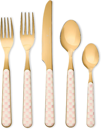 Set 5 Pzas Cubiertos Apto Lavavajillas Rosa y Blanco