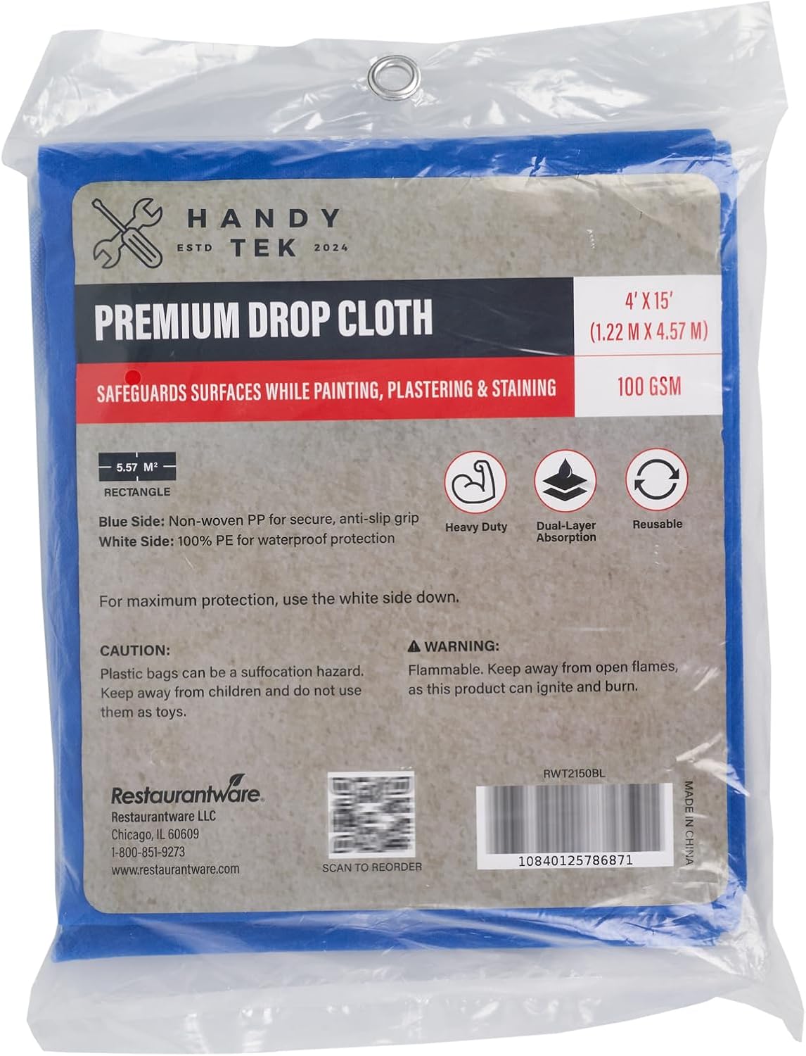 Paño caída 4x15ft plástico azul impermeable antideslizante