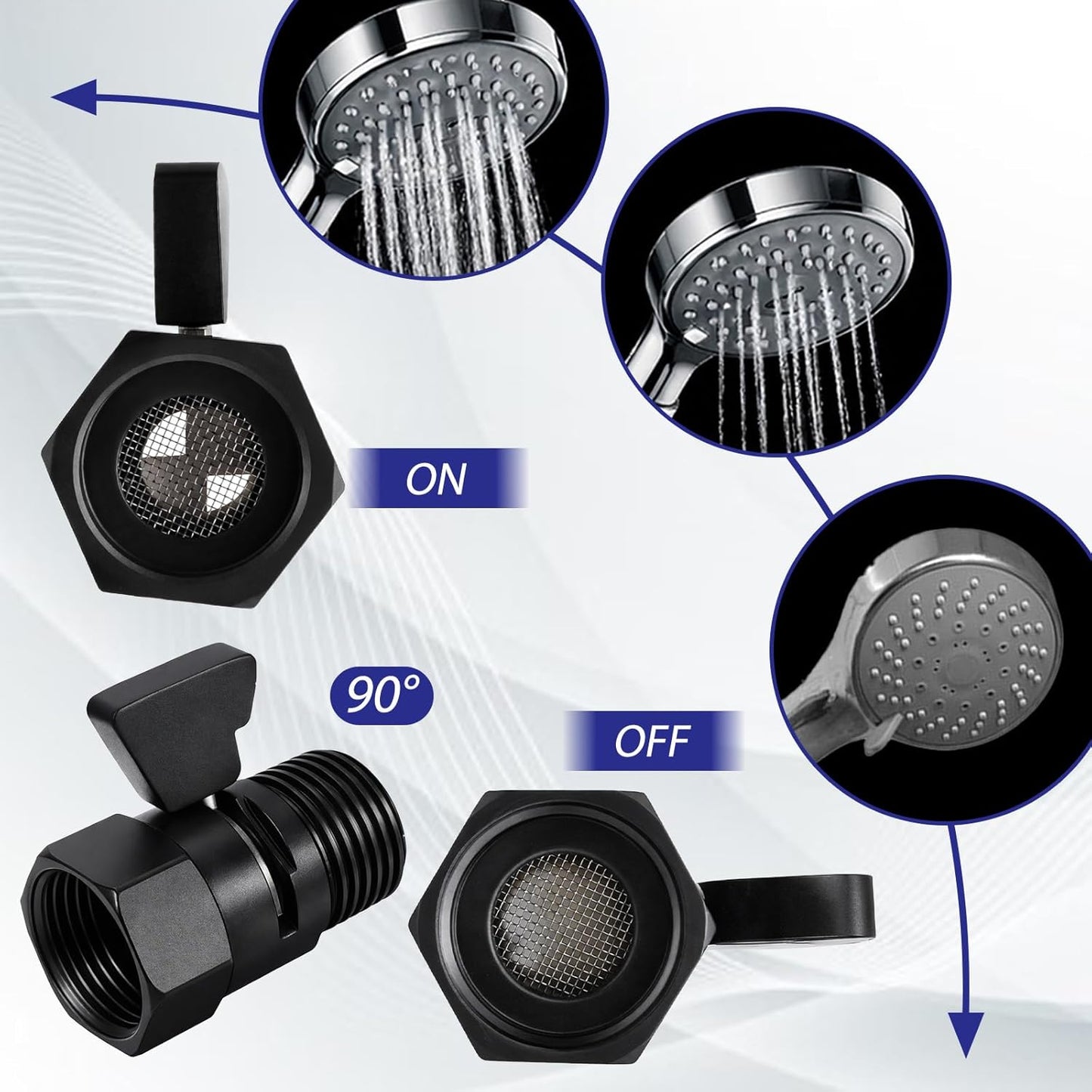 Válvula cierre ducha G1/2 control flujo latón negro