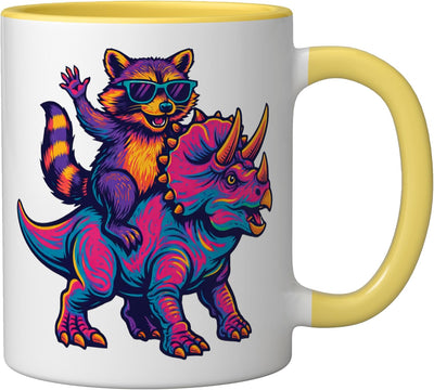 Taza Cerámica T-Rex Colorida Amarillo/Blanco