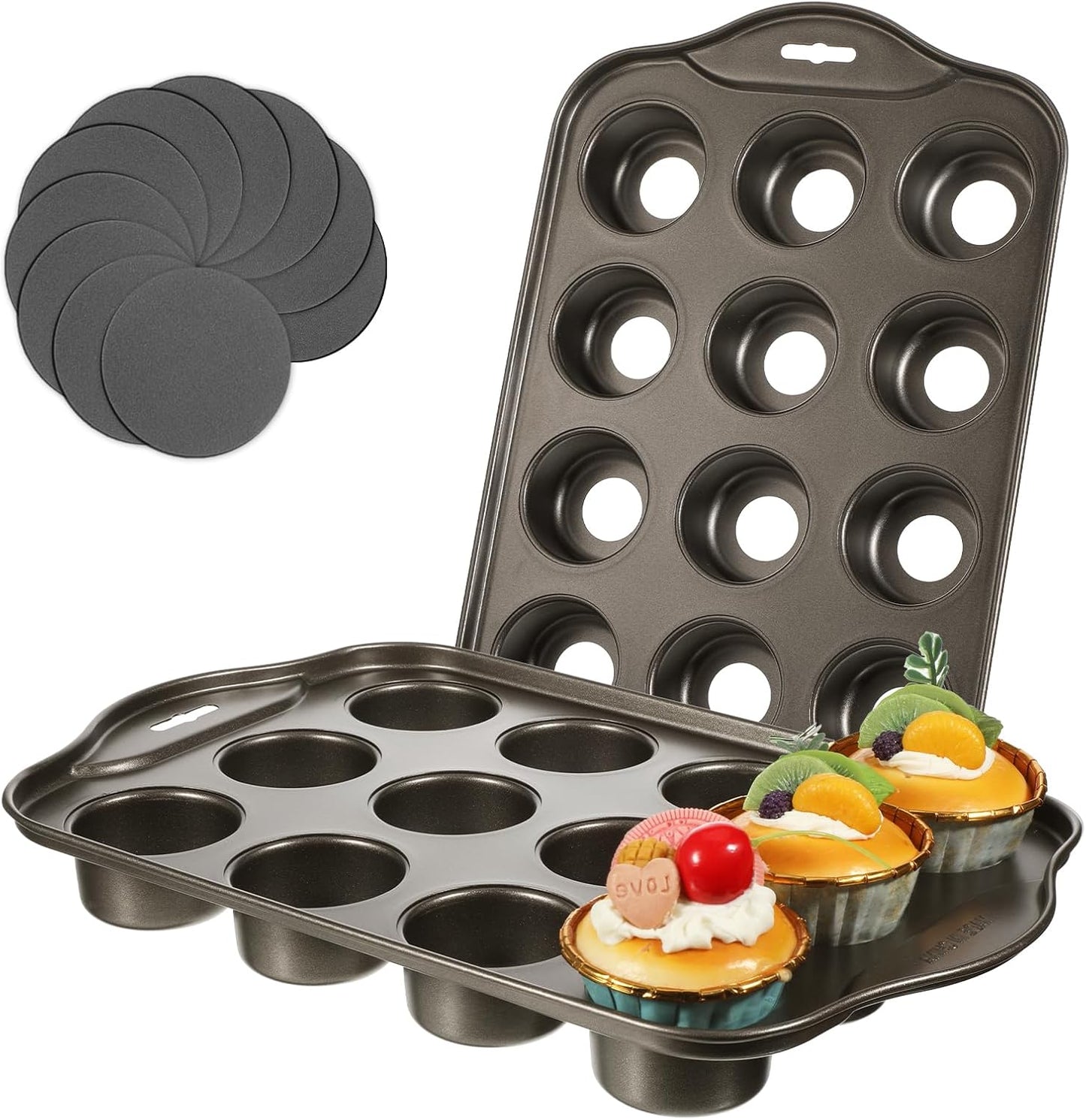 Paquete de 2 moldes antiadherentes de carbono para muffins pequeños y tartas de queso