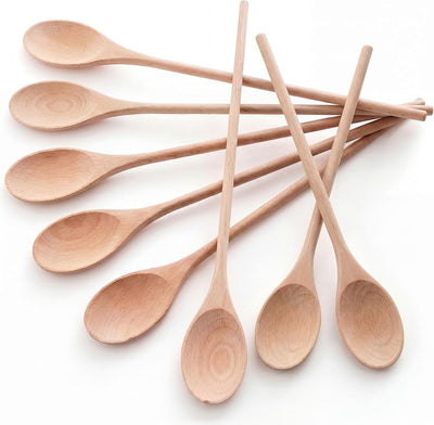 Juego de cucharas de madera natural 9 piezas 14 y 12 pulgadas para cocina y manualidades