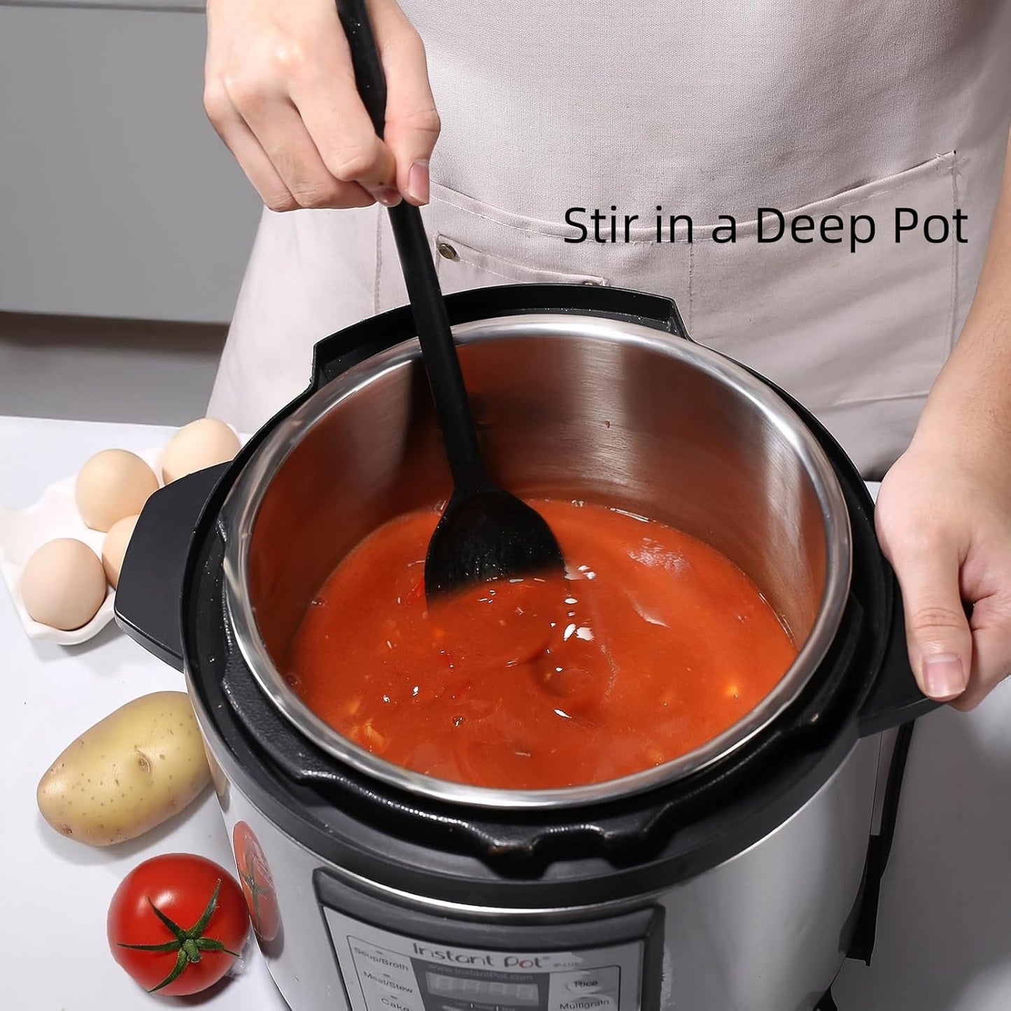 Juego de cuchara y espátula de silicona resistente al calor, extra largas para mezclar y raspar