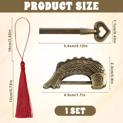 Candados pez vintage con llave y borlas metal cerradura chino