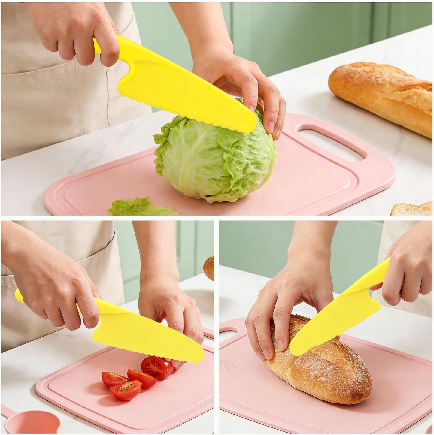 Paquete de 3 cuchillos de lechuga de plástico sin doración