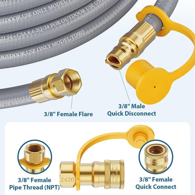 Manguera gas natural 24ft 3/8pulg con conexión rápida para Weber