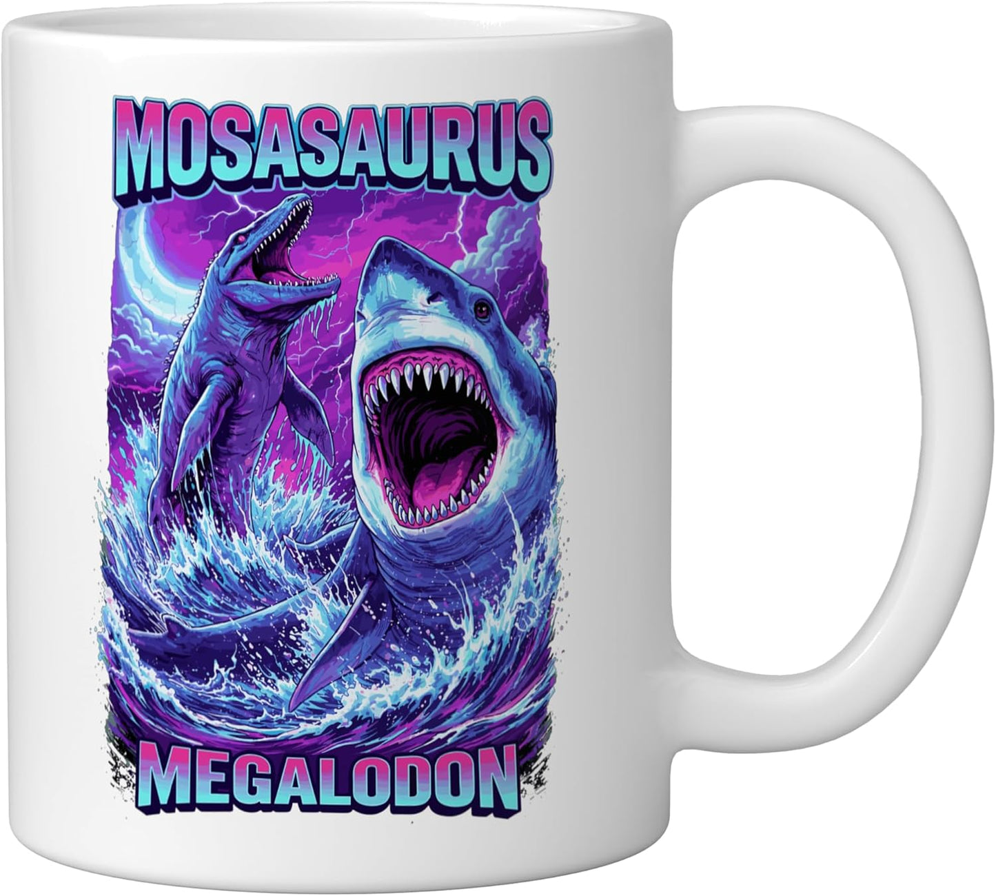 Taza Cerámica Mosasaurus Sea Rex Megalodon Blanca