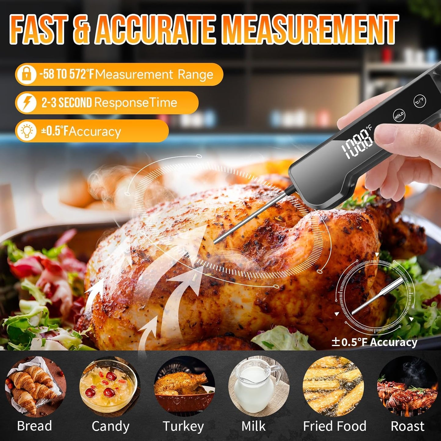 Termómetro digital para carne impermeable con pantalla LCD