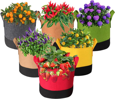 Bolsas cultivo 5/7/10 galones pack 6 con asas jardín 6 colores