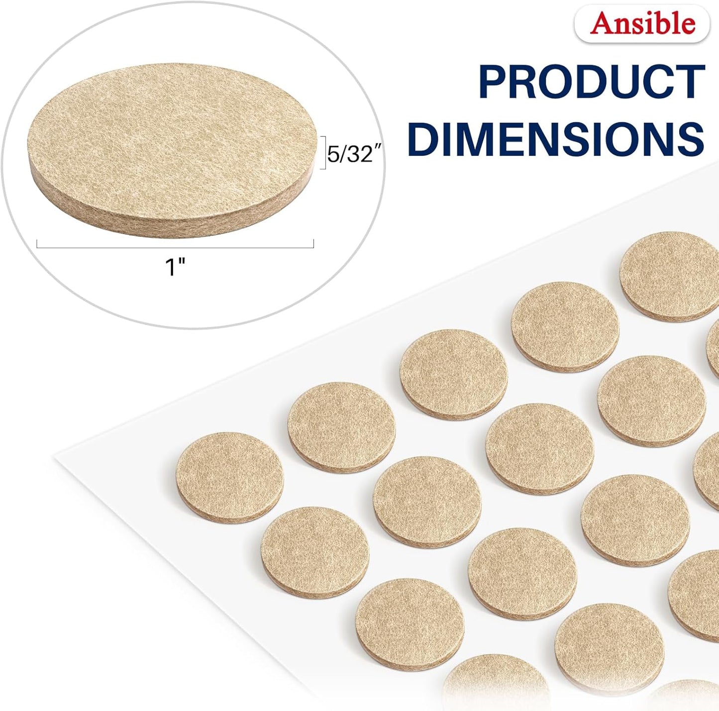 60 Almohadillas Fieltro para Patas Silla Redondas Beige