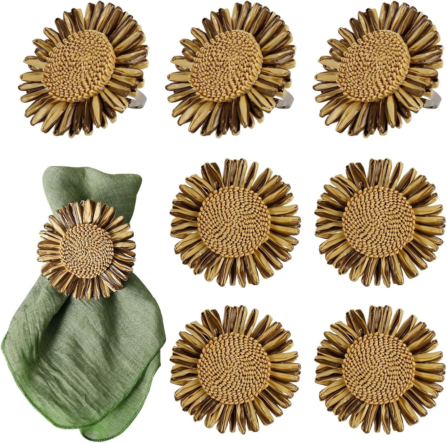 Juego de 8 servilleteros de girasol hechos a mano bronce