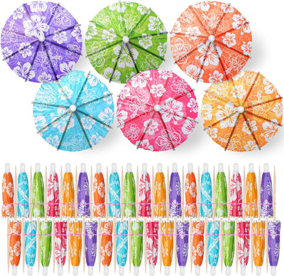 100 Sombrillas Hibisco Mini Adornos Bebidas Tropicales Luau