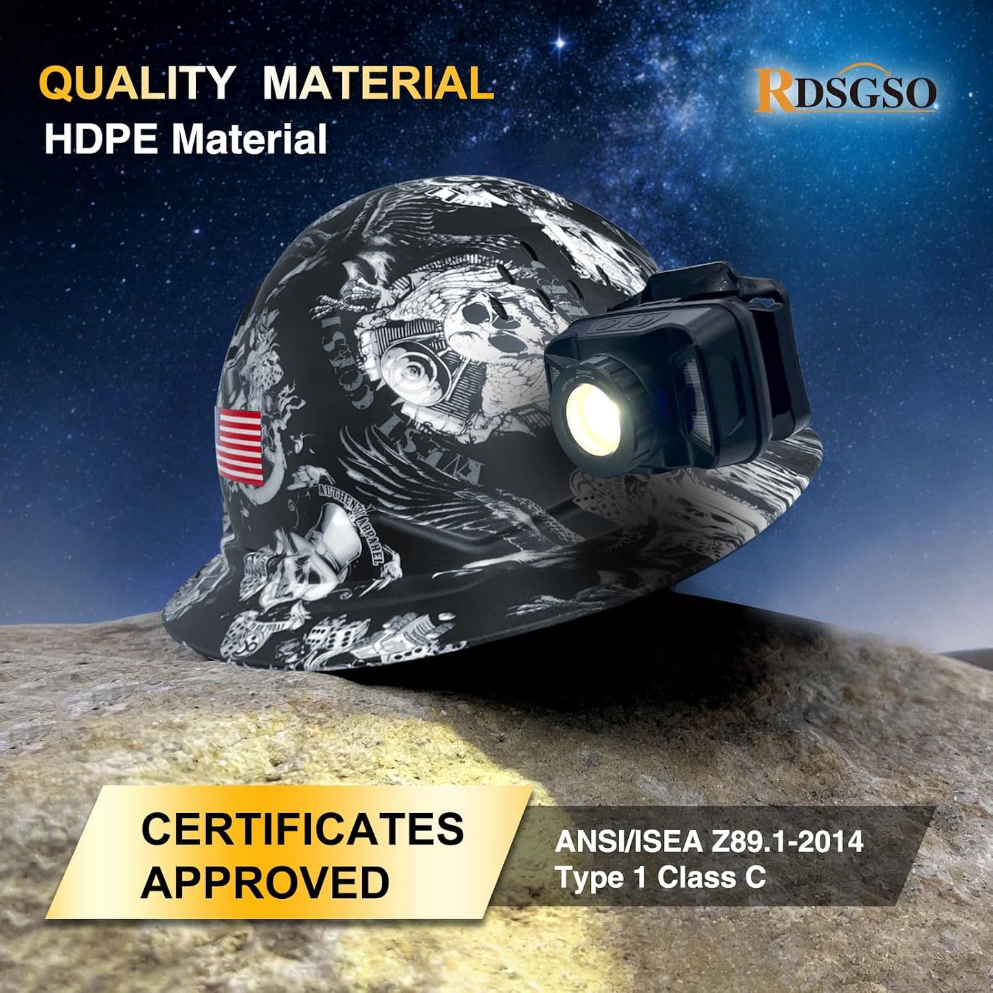 Casco seguridad industrial con lámpara ventilación
