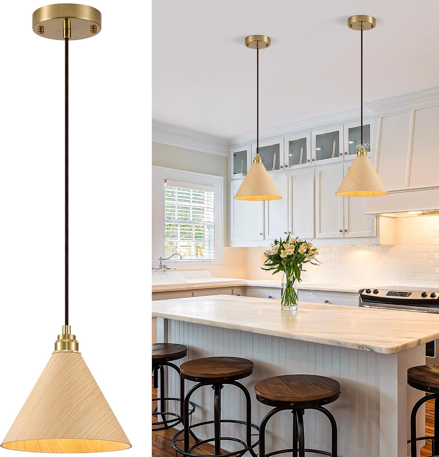2 Luces Colgantes Madera 8.3pulg Ajustables para Isla Cocina