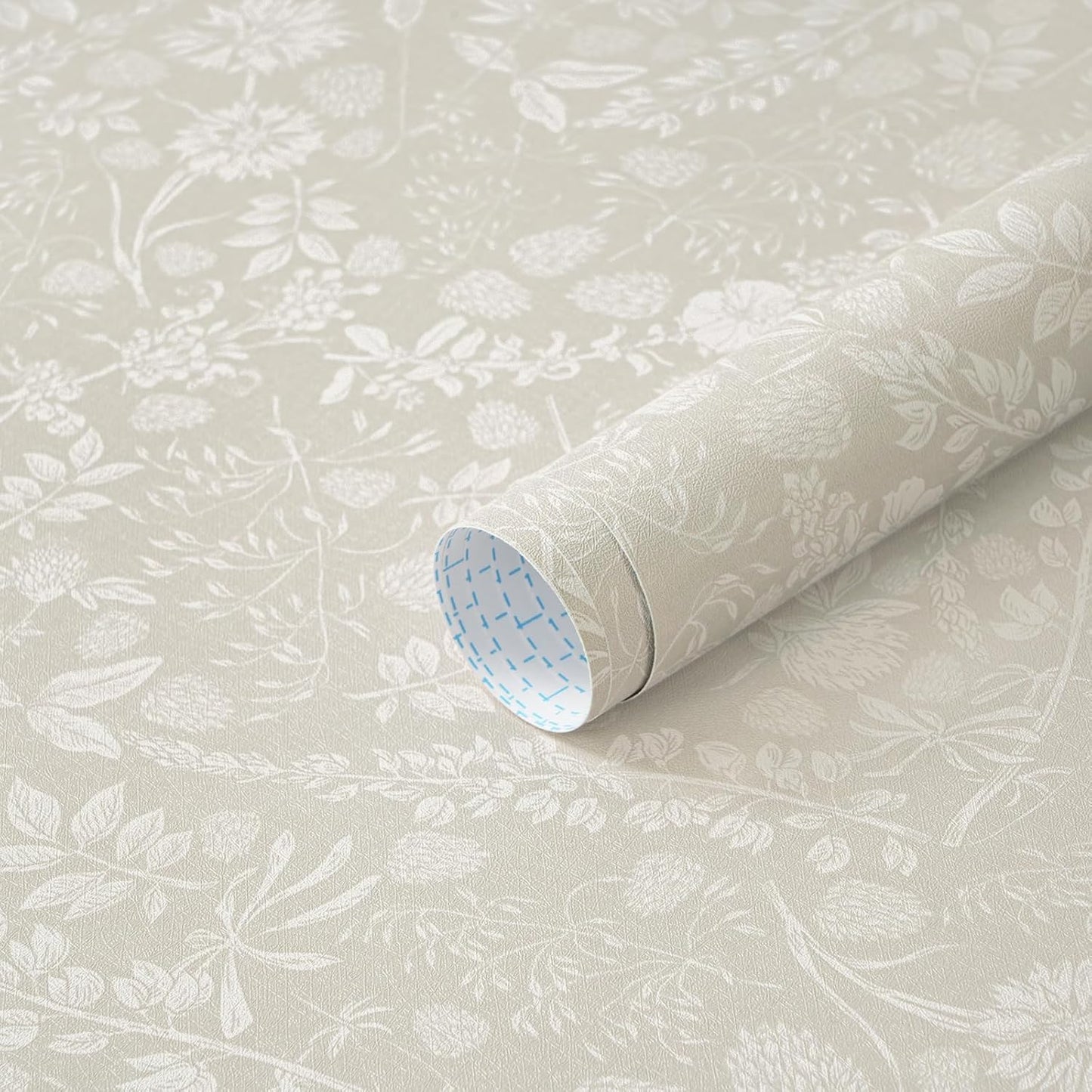 Papel tapiz autoadhesivo floral beige blanco crema 17.3x197