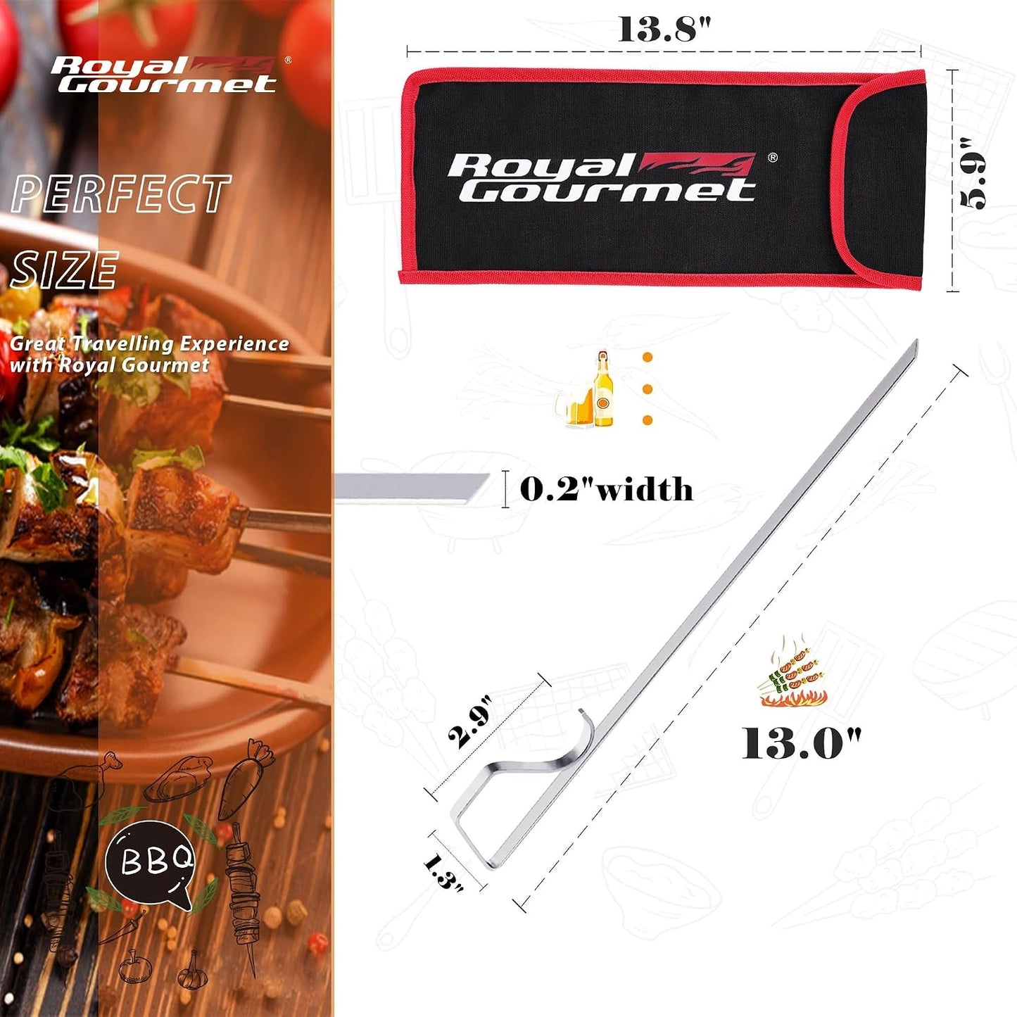 Brochetas acero inox 13pulg set 12 pzas color plateado
