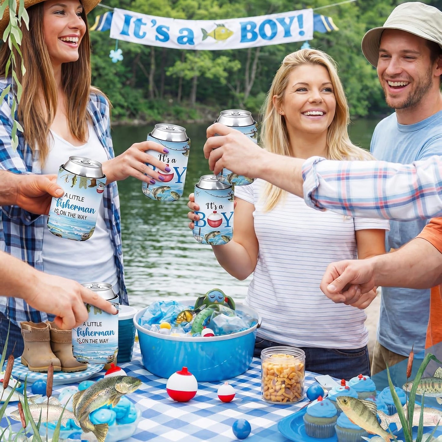 24 Decoraciones Pesca Baby Shower Espuma Aislada con Texto Ingles