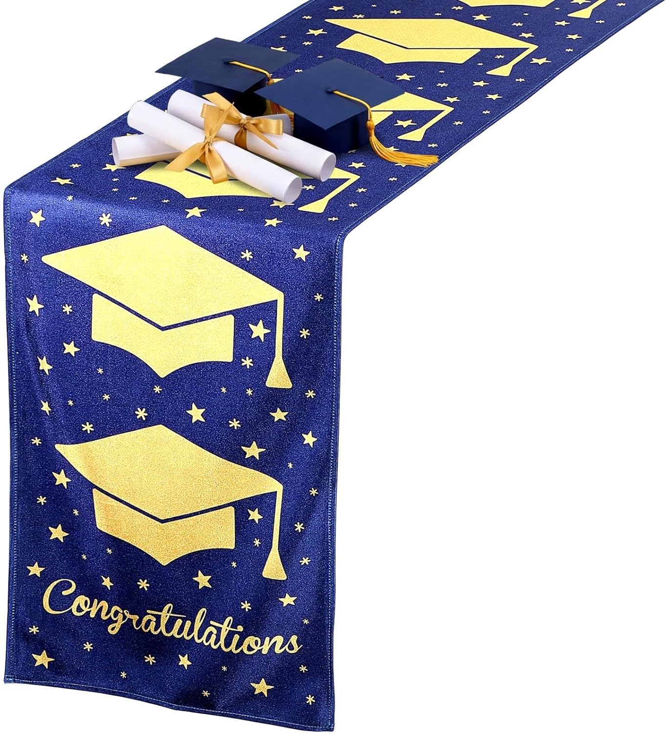 Camino de mesa de graduación de satén azul marino 12 x 108 pulgadas