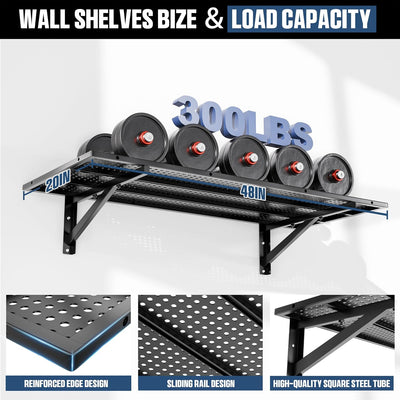 2 Estantes Pared Garaje 1.64x4pies Capacidad 600lb