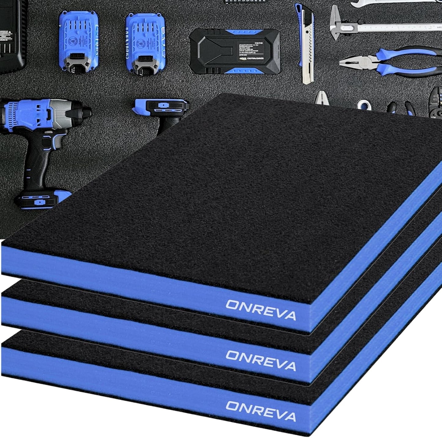Caja herramientas foam 16x12x2pulg set 3 insertos negro azul