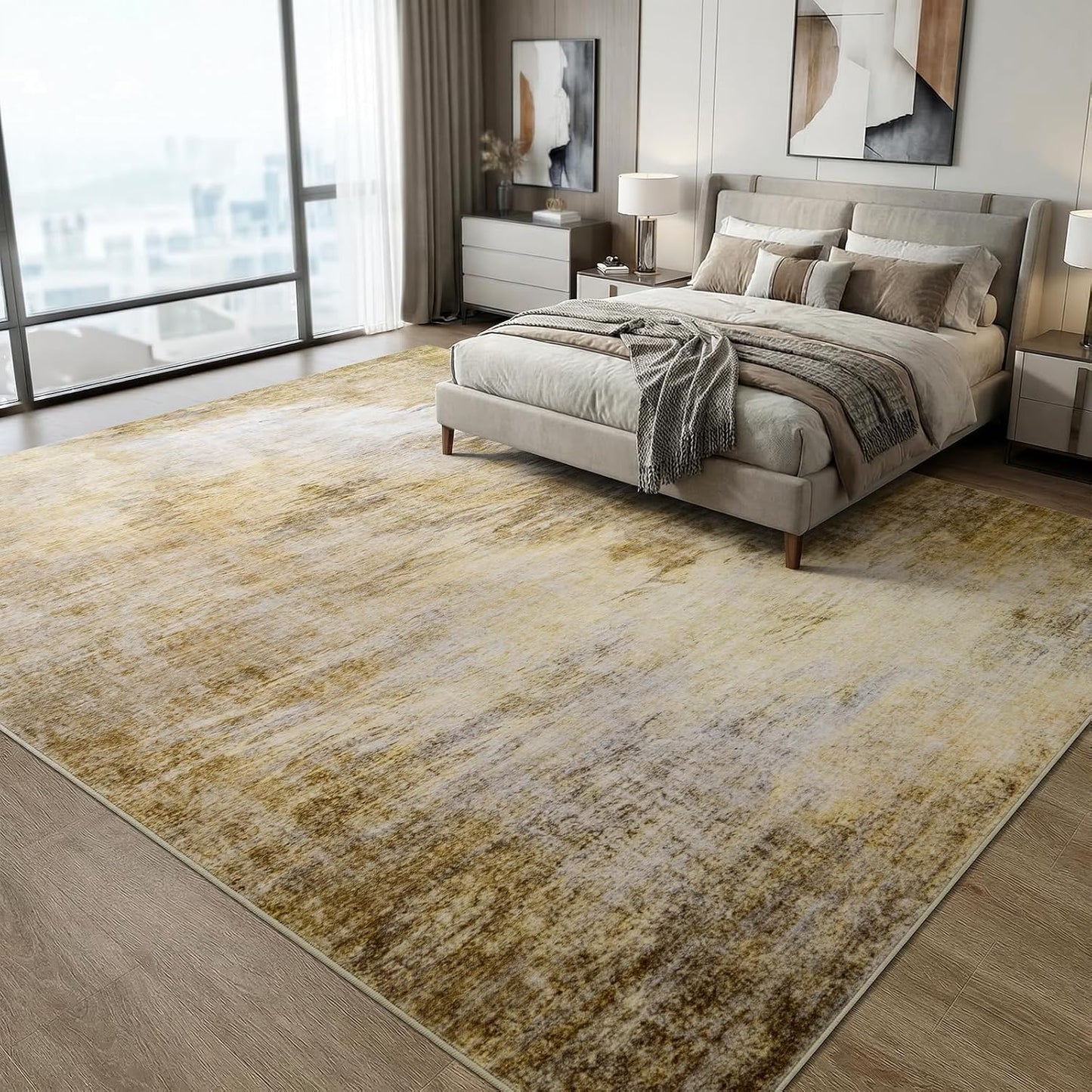 Alfombra lavable interior 4x6ft color dorado