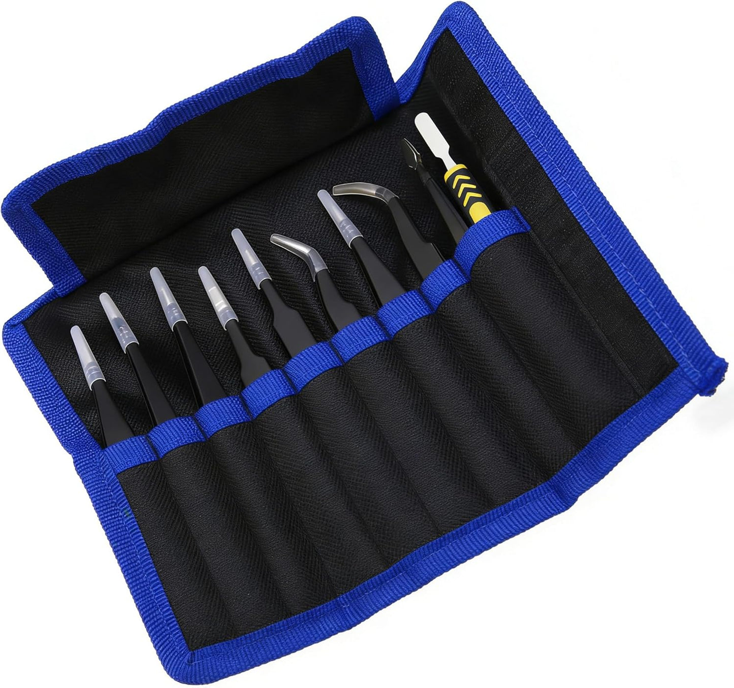 Set 10 Pzas Pinzas Precisión Acero Inox ESD con Estuche