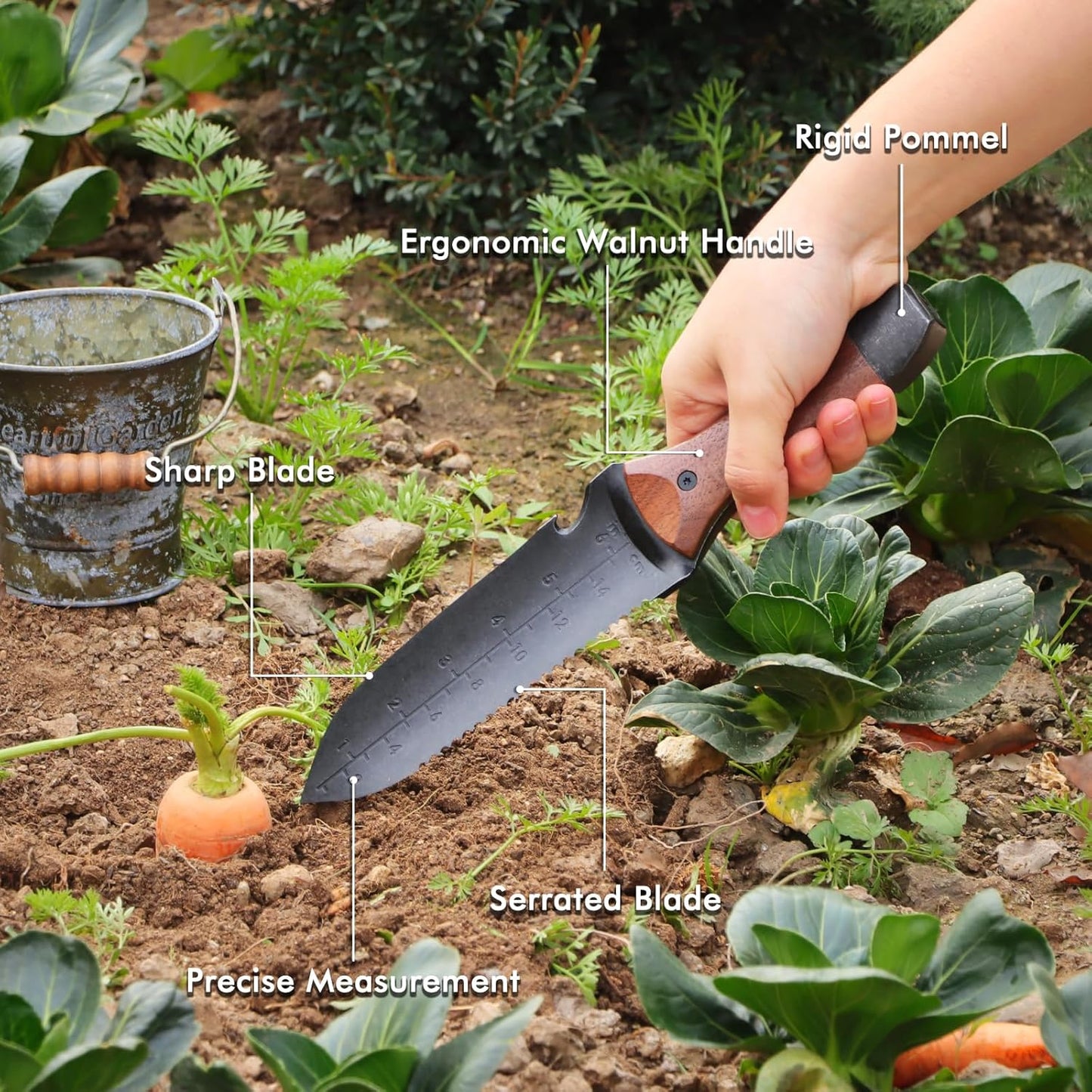 Cuchillo jardín acero inox doble filo funda