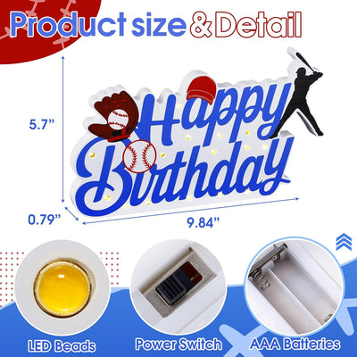 Letrero luminoso cumpleaños béisbol 15 LED madera resistente