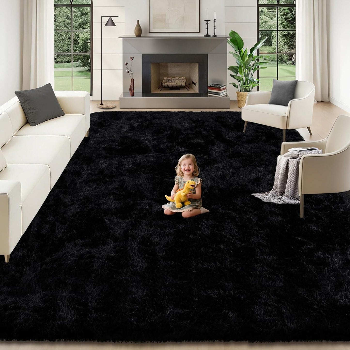 Alfombra 8x10ft suave negra para sala dormitorio